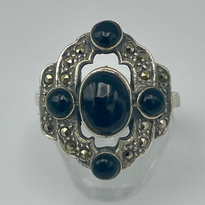 Anello sfere onice argento 925 Italia 1970 ca