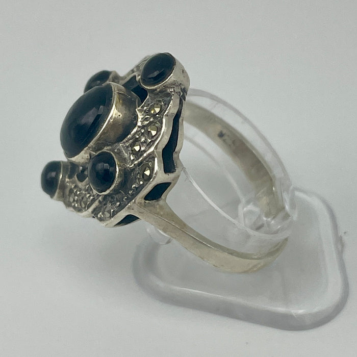 Anello sfere onice argento 925 Italia 1970 ca