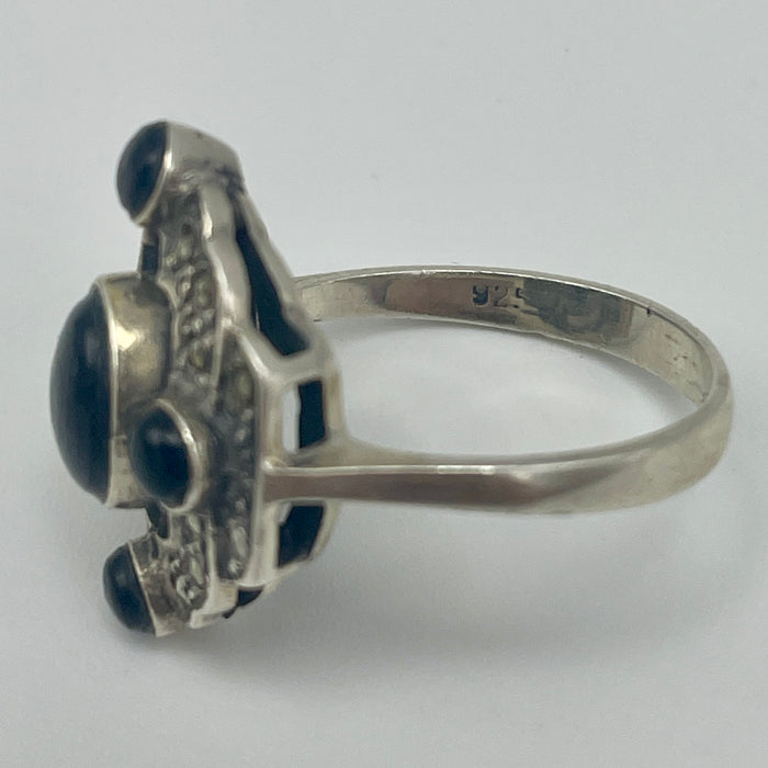 Anello sfere onice argento 925 Italia 1970 ca