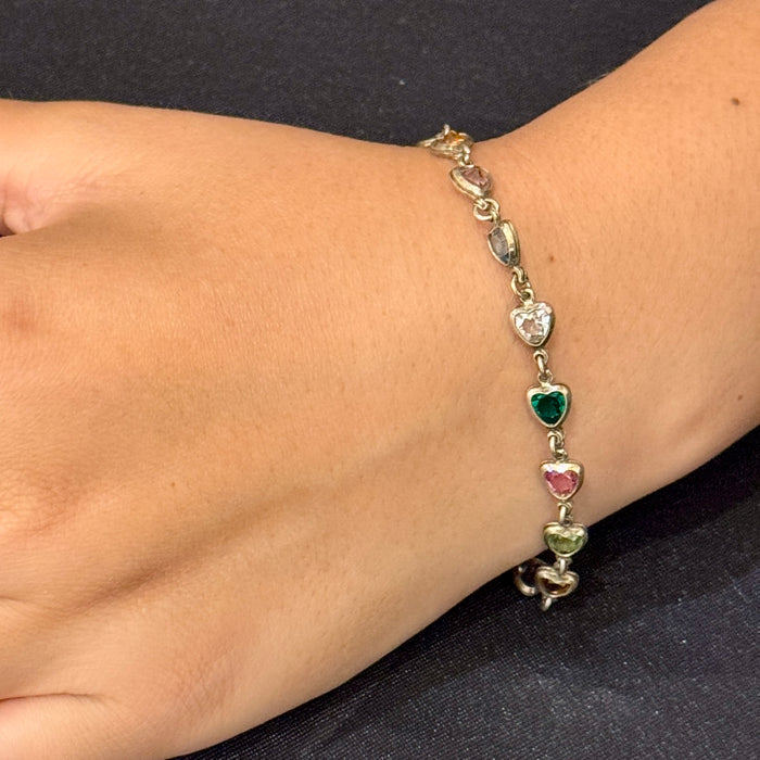 Bracciale in argento 925 tennis cuoricini multicolor Italia 1990 ca