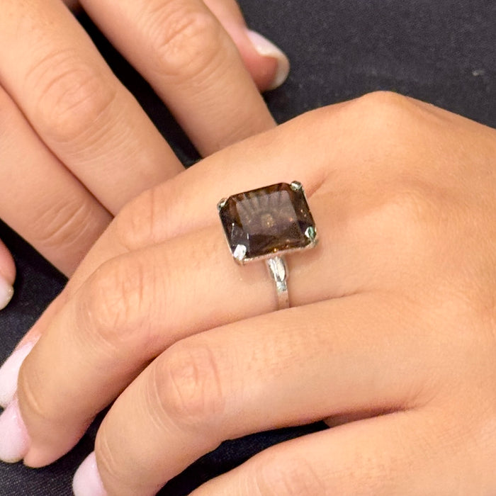 Anello topazio arancione argentato Italia 1960 ca