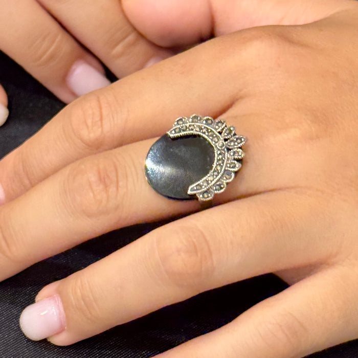 Anello onice corona argento 925 Italia 1970 ca