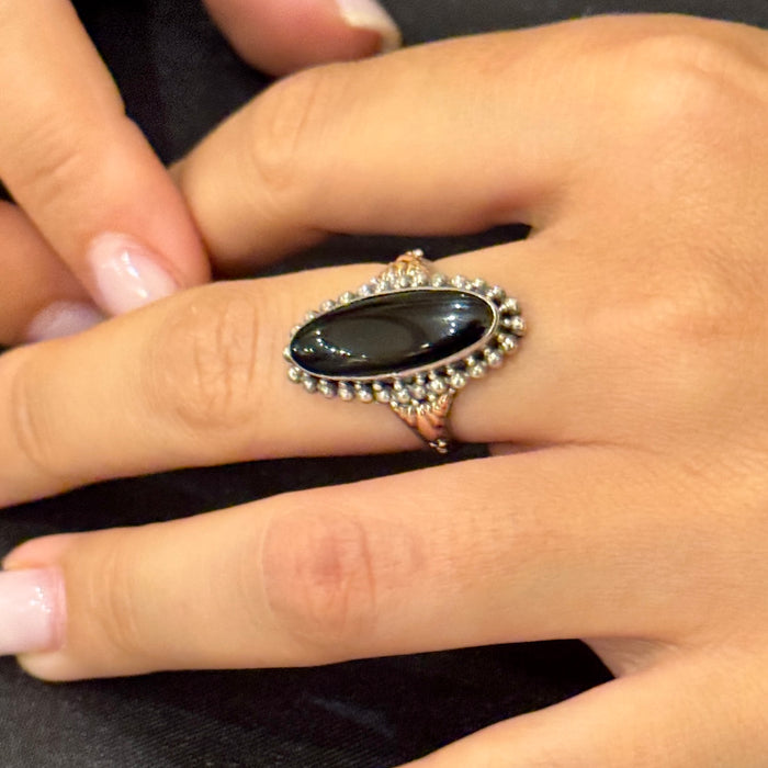 Anello onice ovale argento Italia 1970 ca