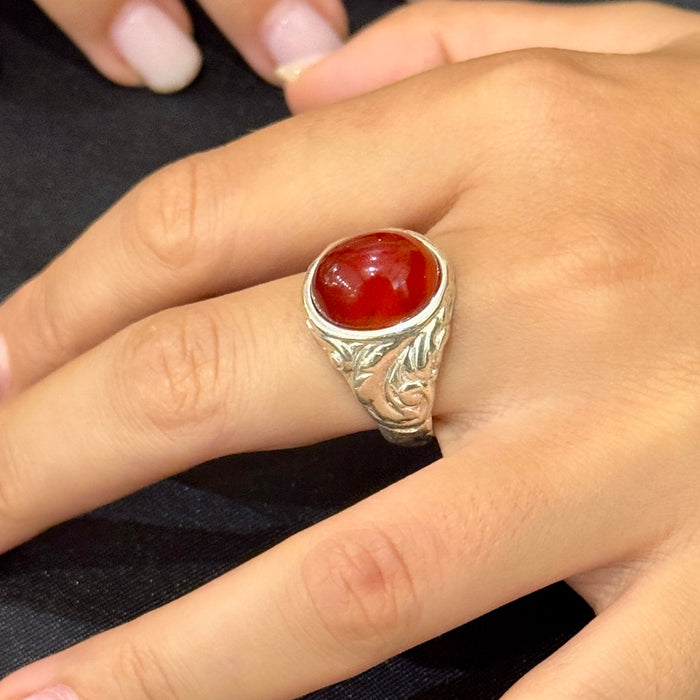Anello corniola ovale montatura argento 925 Italia 2020 ca