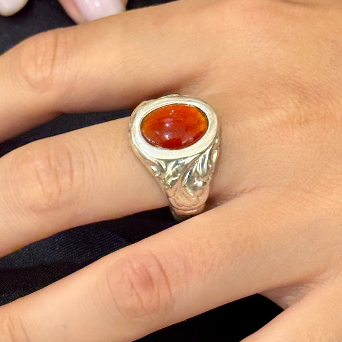 Anello corniola ovale montatura argento 925 Italia 2020 ca