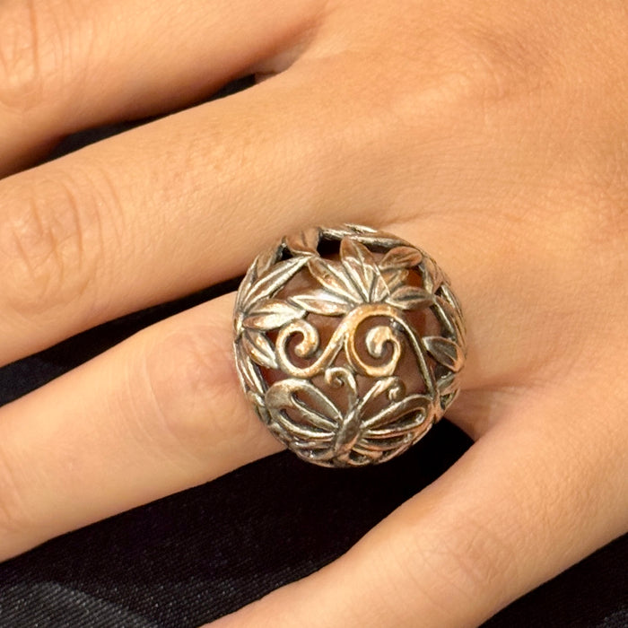 Anello floreale argentato Italia 1980 ca