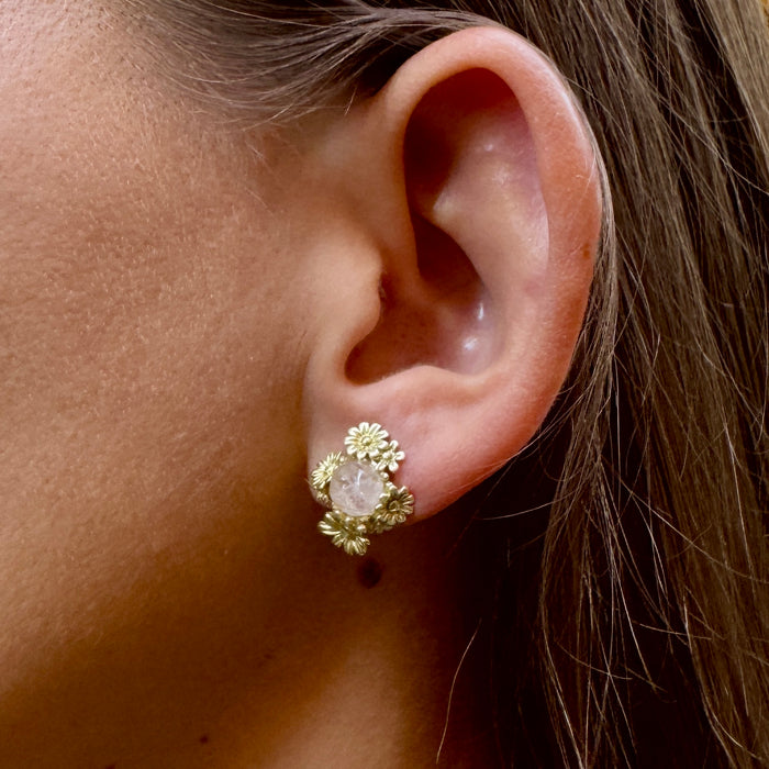 Orecchini argento 925 dorati fiore e quarzo rosa Italia 2020 ca