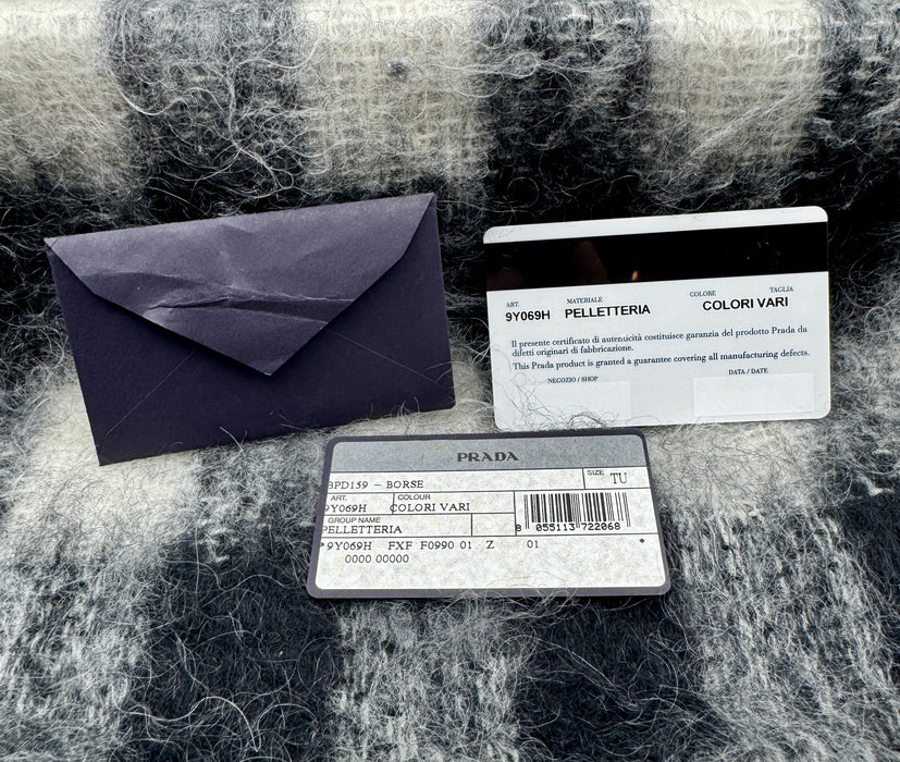 Borsa Prada lana tartan bianco nero cod. 9Y069H 2020 ca