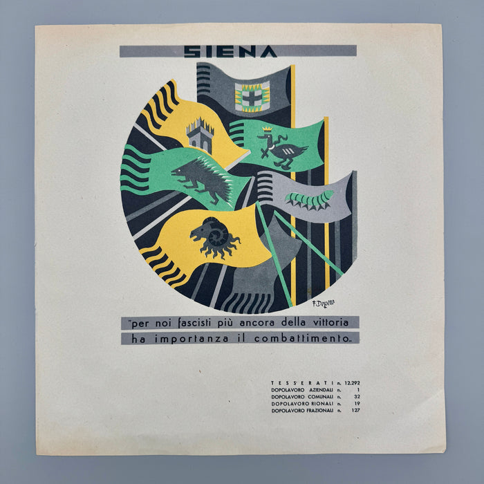 Fortunato Depero "Siena - I dopolavoro aziendali in Italia" tavola originale 1938