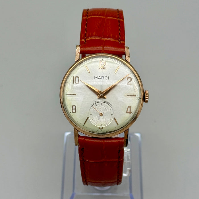 Margi 17 Rubis incabloc orologio da polso meccanico dorato 33 mm Swiss 1960 ca