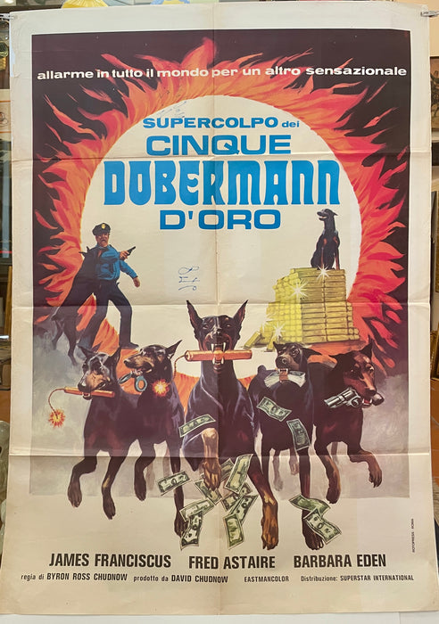 Manifesto "Spercolpo dei cinque doberman d'oro" cinema film 2F David Chudnow 1976