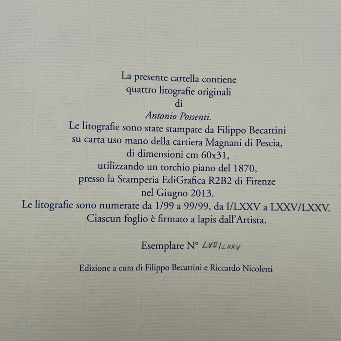Antonio Possenti – “I 4 Elementi Terra Acqua Aria Fuoco” – cartella con 4 litografie – 2013