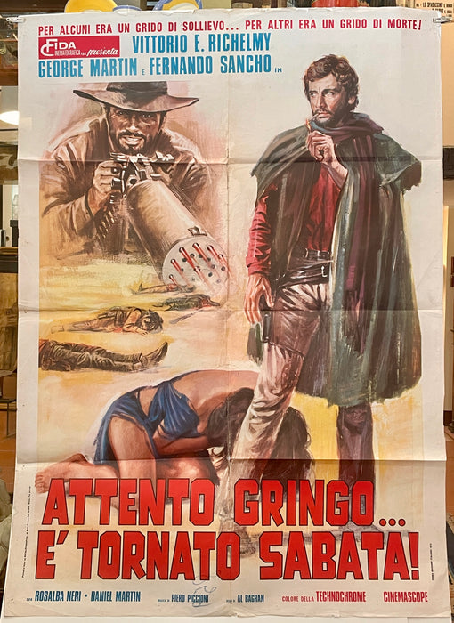 Manifesto "Attento gringo... è tornato Sabata" cinema film 2F Fida cinematografica 1972