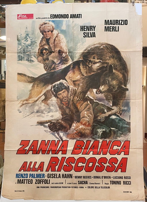 Manifesto "Zanna Bianca alla riscossa" cinema film 2F Fida cinematografica 1975