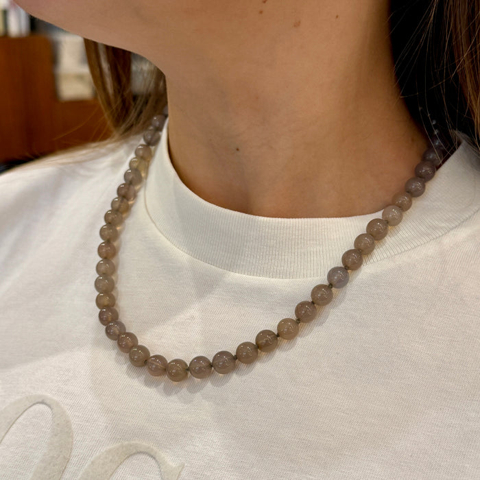 Collana filo di quarzo fumè rosa bigiotteria d'epoca Italia 1970 ca