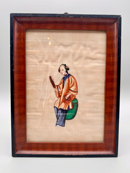 Dipinto cinese su carta di riso figura singola in cornice Cina inizio XX sec.