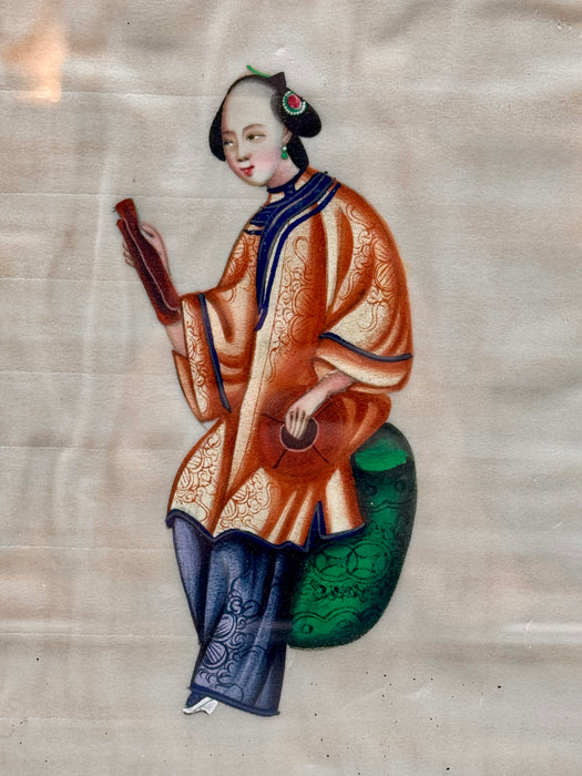 Dipinto cinese su carta di riso figura singola in cornice Cina inizio XX sec.