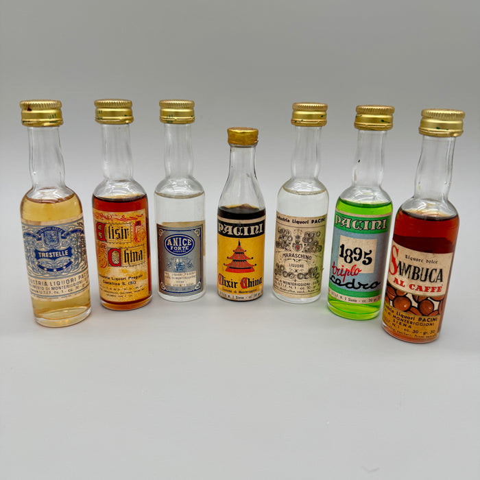 Pacini Siena lotto 7 mignon bottigliette d'epoca liquori sigillate 1950 ca