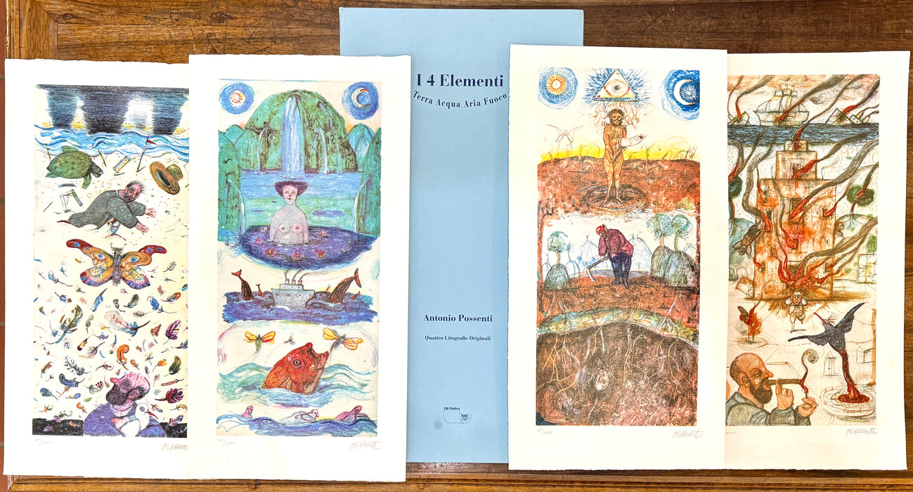 Antonio Possenti – “I 4 Elementi Terra Acqua Aria Fuoco” – cartella con 4 litografie – 2013