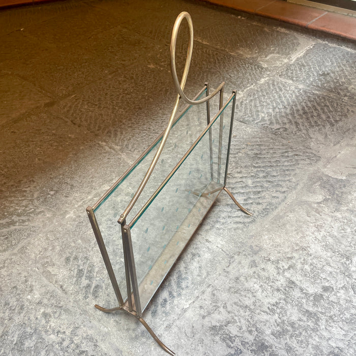 Porta riviste ottone vetro inciso vintage attr. Cesare Lacca 1950 ca