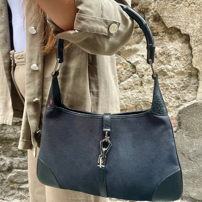 Borsa Gucci Jackie in tela e pelle nera 2000 ca