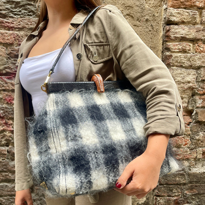 Borsa Prada lana tartan bianco nero cod. 9Y069H 2020 ca