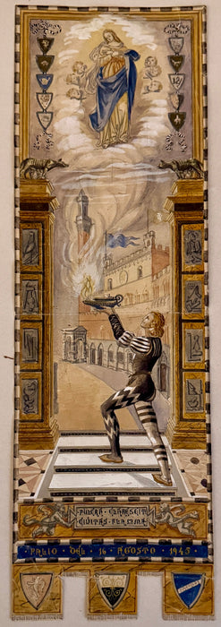 Bruno Marzi (attr.) – “Bozzetto per Palio Agosto 1945” – tecnica mista su carta – 1945