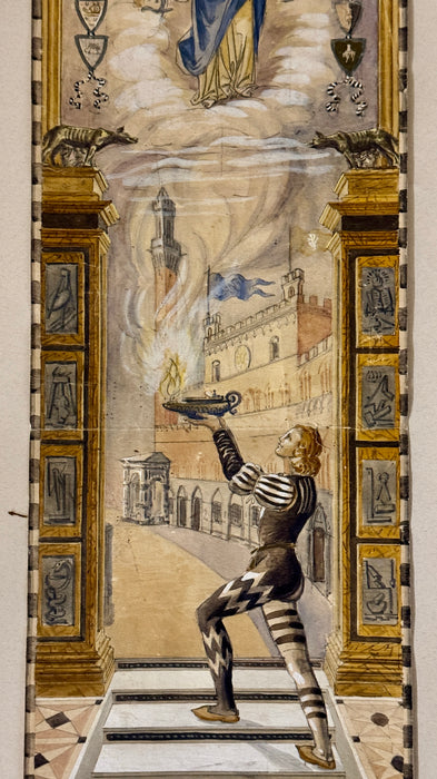 Bruno Marzi (attr.) – “Bozzetto per Palio Agosto 1945” – tecnica mista su carta – 1945