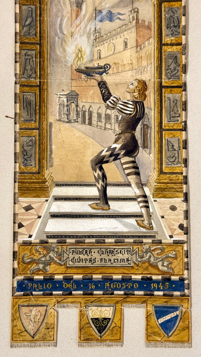 Bruno Marzi (attr.) – “Bozzetto per Palio Agosto 1945” – tecnica mista su carta – 1945