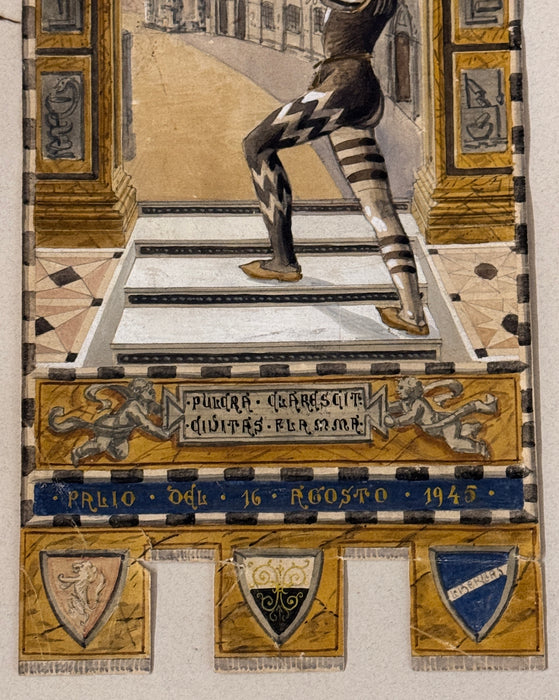 Bruno Marzi (attr.) – “Bozzetto per Palio Agosto 1945” – tecnica mista su carta – 1945