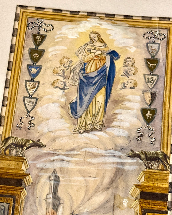 Bruno Marzi (attr.) – “Bozzetto per Palio Agosto 1945” – tecnica mista su carta – 1945