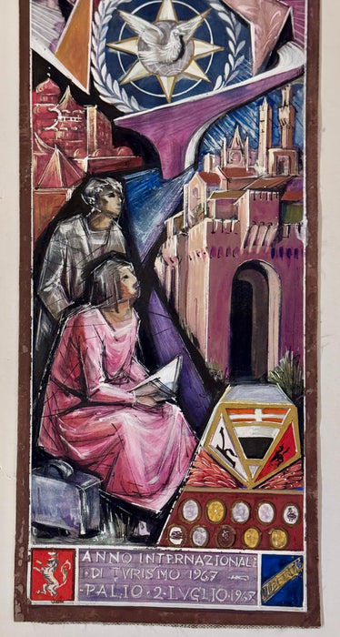 Mireno Celso Ermini – “Bozzetto per Palio Luglio 1967” – tecnica mista su tela – 1967