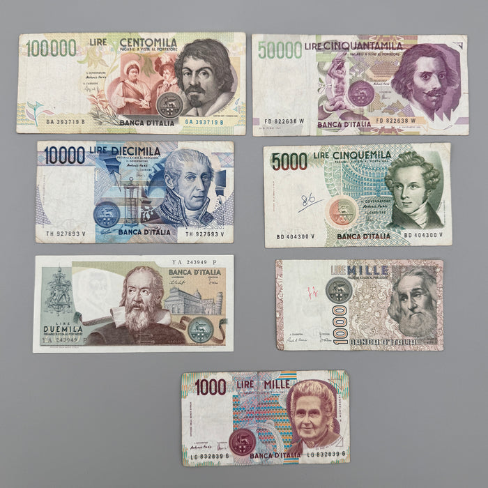 Lotto 7 banconote Repubblica Italiana 100000 50000 lire etc