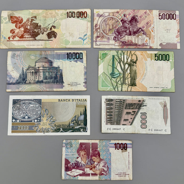 Lotto 7 banconote Repubblica Italiana 100000 50000 lire etc