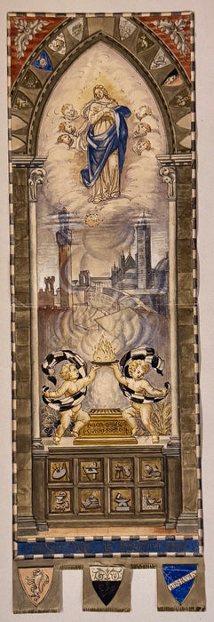 Bruno Marzi (attr.) – “Bozzetto per Palio Agosto 1945” – tecnica mista su carta – 1945