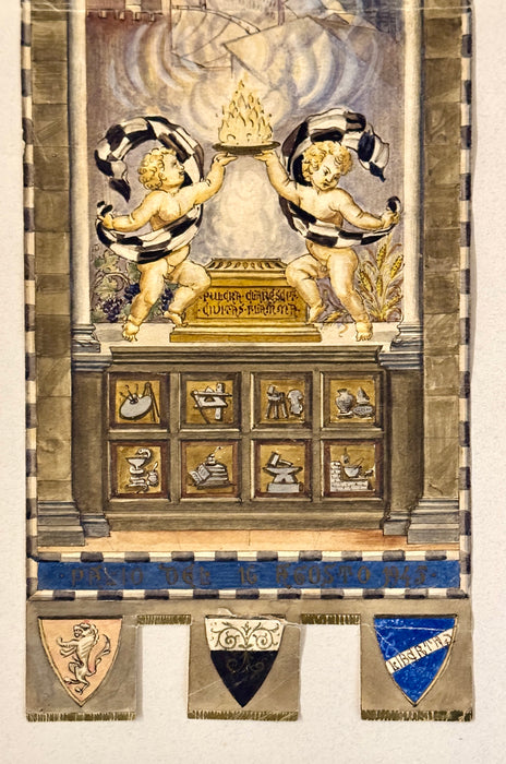 Bruno Marzi (attr.) – “Bozzetto per Palio Agosto 1945” – tecnica mista su carta – 1945