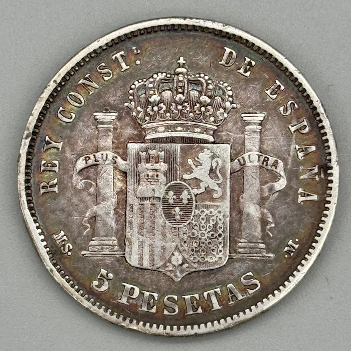 5 Pesetas moneta argento Alfonso XII Spagna 1884