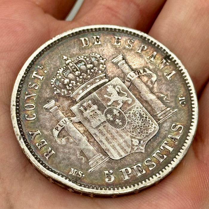 5 Pesetas moneta argento Alfonso XII Spagna 1884