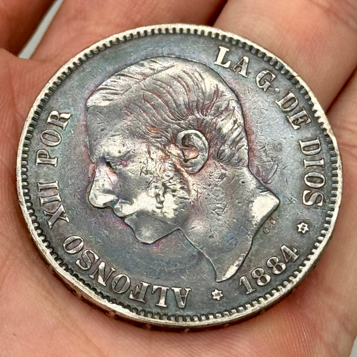 5 Pesetas moneta argento Alfonso XII Spagna 1884