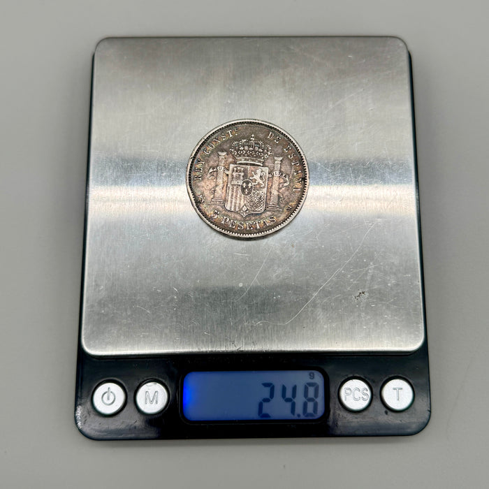 5 Pesetas moneta argento Alfonso XII Spagna 1884