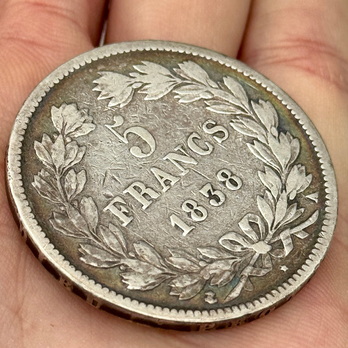 5 Francs moneta argento Louis Philippe I Francia 1838