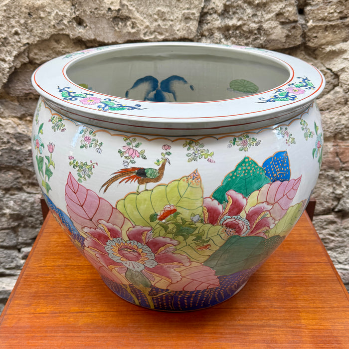 Cachepot vaso pesci foglie di tabacco porcellana stile Famiglia Rosa Cina 2000 ca