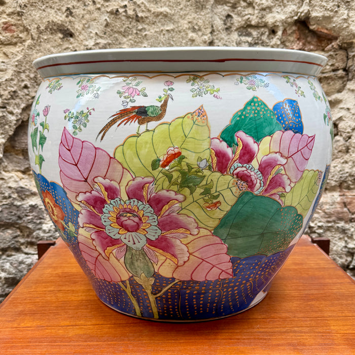 Cachepot vaso pesci foglie di tabacco porcellana stile Famiglia Rosa Cina 2000 ca