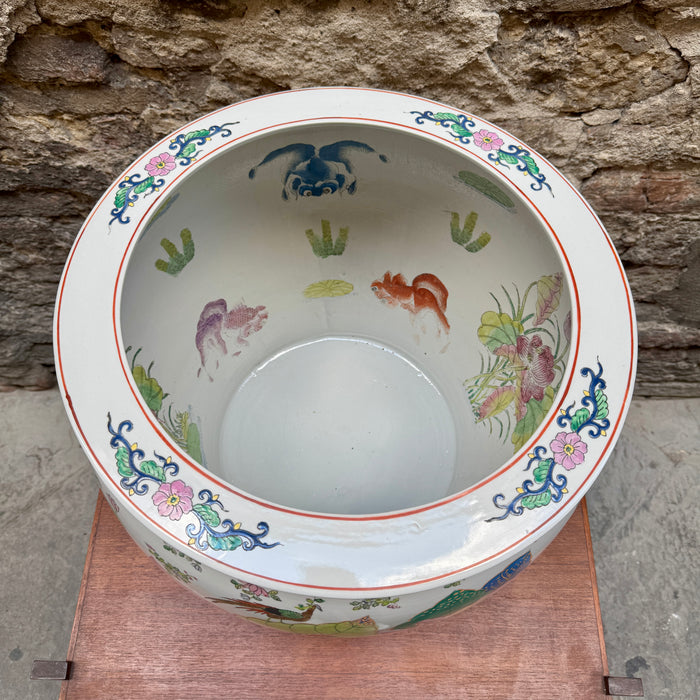 Cachepot vaso pesci foglie di tabacco porcellana stile Famiglia Rosa Cina 2000 ca