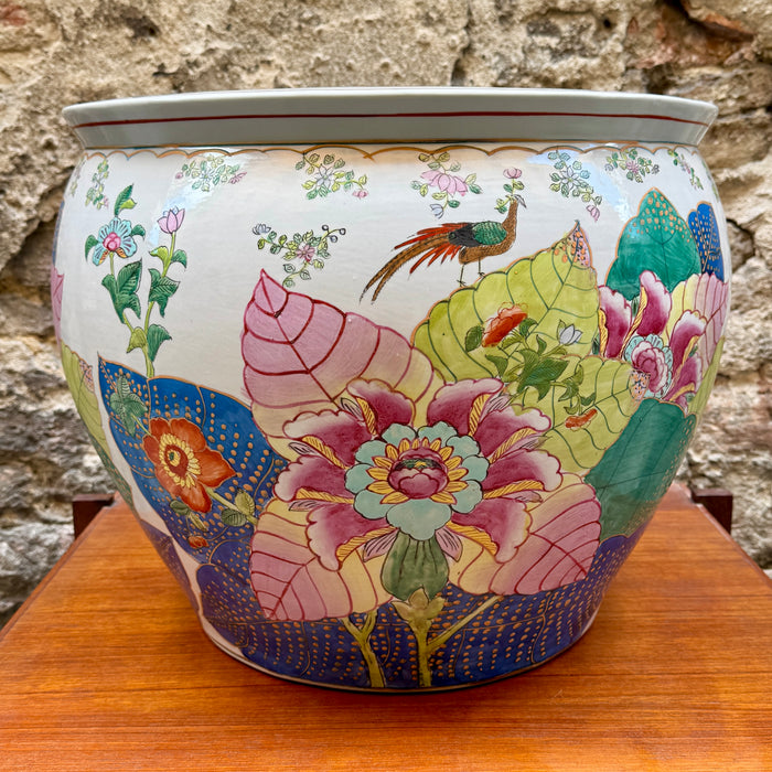 Cachepot vaso pesci foglie di tabacco porcellana stile Famiglia Rosa Cina 2000 ca