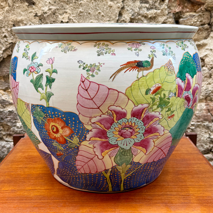 Cachepot vaso pesci foglie di tabacco porcellana stile Famiglia Rosa Cina 2000 ca