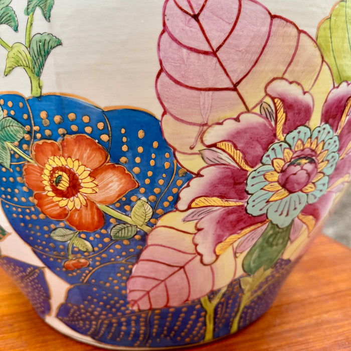 Cachepot vaso pesci foglie di tabacco porcellana stile Famiglia Rosa Cina 2000 ca