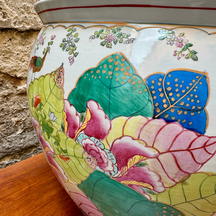 Cachepot vaso pesci foglie di tabacco porcellana stile Famiglia Rosa Cina 2000 ca