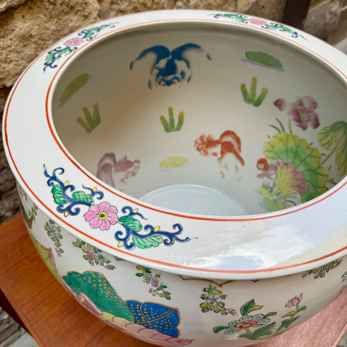 Cachepot vaso pesci foglie di tabacco porcellana stile Famiglia Rosa Cina 2000 ca