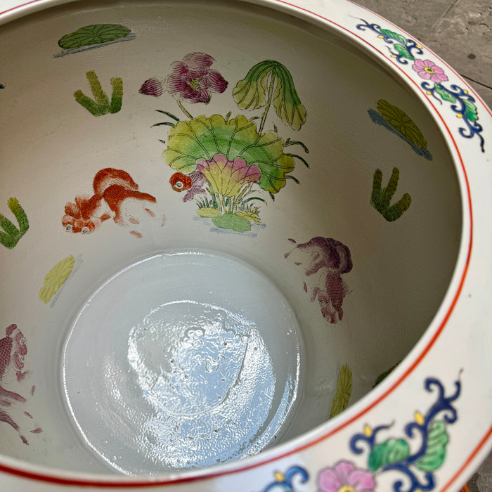 Cachepot vaso pesci foglie di tabacco porcellana stile Famiglia Rosa Cina 2000 ca